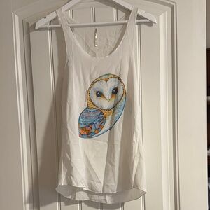 White Tank Top with Owl Design